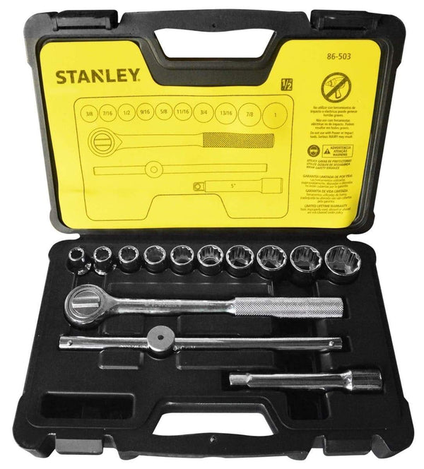 JUEGO DE DADOS 1/2" METRICOS 14 PZS STANLEY